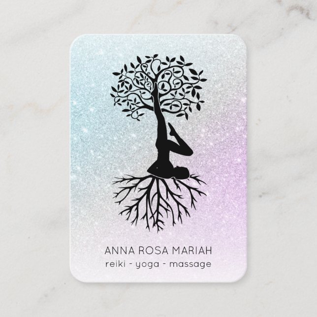 Carte De Visite *~* QR Arbre de Vie Yoga. Pastel Parties scintilla (Devant)