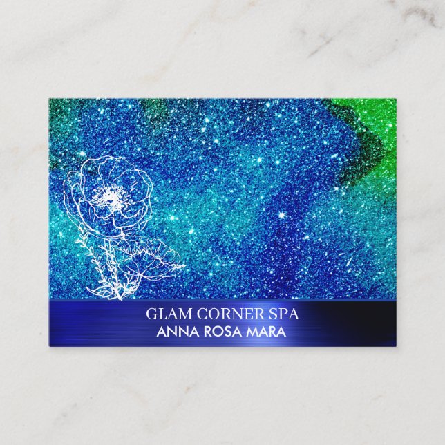 Carte De Visite *~* QR Beauté Bleu Parties scintillant verte en mé (Devant)