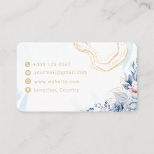 Carte de visite QR Code à ligne dorée et motif flo