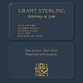 Carte De Visite QR Code Attorney at Law Navy Blue Gold 