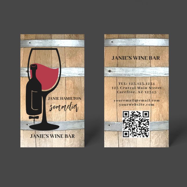 Carte de visite QR Code Bar à vin rustique Vignobl (Créateur téléchargé)