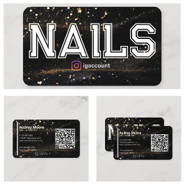 Carte De Visite QR Code Black Gold Professional Nail Tech