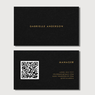 Carte De Visite QR Code Black Paper Texture & Gold Typographie