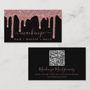 Carte De Visite QR Code Black Rose Gold  Parties scintillant à éti