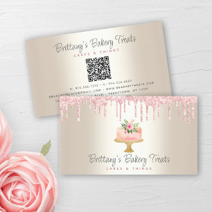 Carte De Visite QR Code Boulangerie Blush Rose Parties scintillant