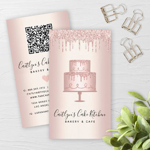 Carte De Visite QR Code Boulangerie Rose de gâteau Parties scintil