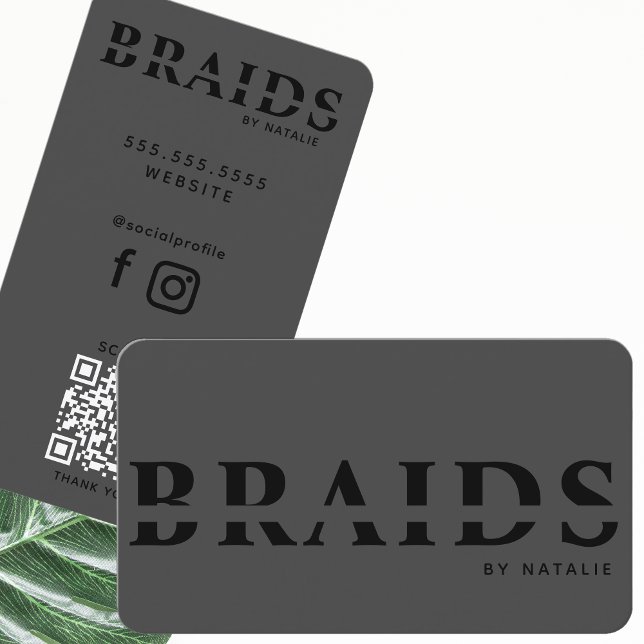 Carte De Visite QR Code Braids Beauté Salon Braiding Coiffeuse (Créateur téléchargé)