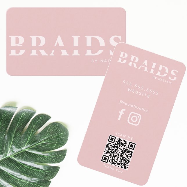 Carte De Visite QR Code Braids Beauté Salon Braiding Coiffeuse (Créateur téléchargé)