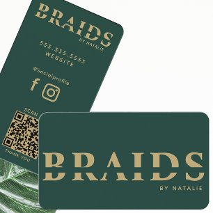 Carte De Visite QR Code Braids Beauté Salon Braiding Coiffeuse