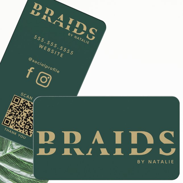 Carte De Visite QR Code Braids Beauté Salon Braiding Coiffeuse (Créateur téléchargé)