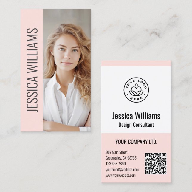 Carte De Visite QR Code Business Logo Modern Professional Blush (Devant / Derrière)