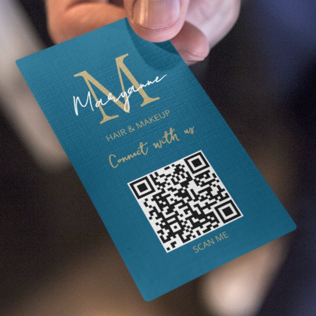 Carte De Visite QR Code Business Logo Moderne Bleu (Créateur téléchargé)