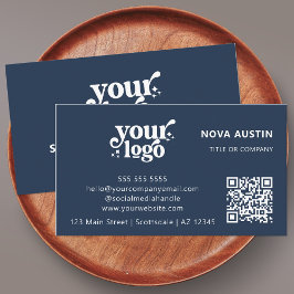 Carte De Visite QR Code Business Logo Professionnel Moderne Bleu