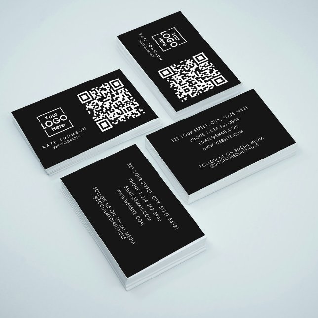 Carte De Visite QR Code Business Logo Professionnel Moderne Noir (QR Code Business Logo Professional Modern Black Business Card)