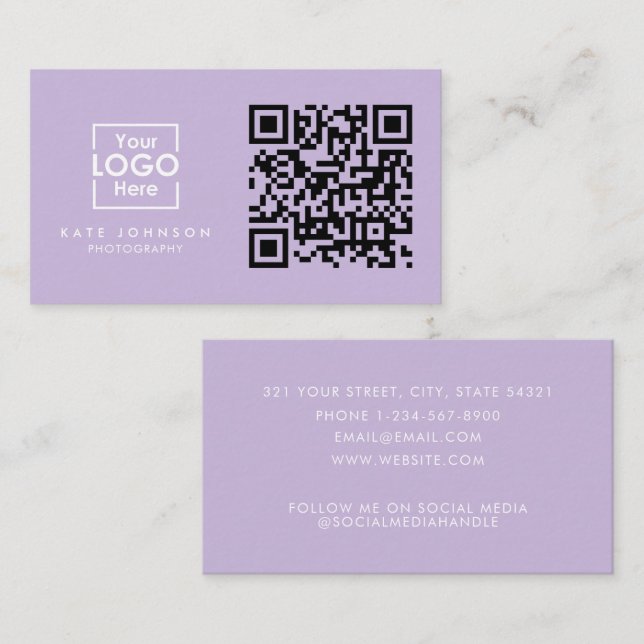 Carte De Visite QR Code Business Logo Professionnel Moderne Purple (Devant / Derrière)