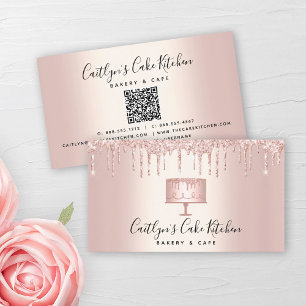 Carte De Visite QR Code Cake Boulangerie Rose Gold Parties scintil