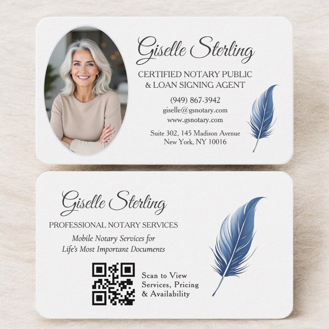 Carte De Visite QR Code Certified Notary Public Navy Blue (Créateur téléchargé)