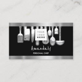 Carte De Visite QR Code Chef personnel Cuisine Restaurant Argent