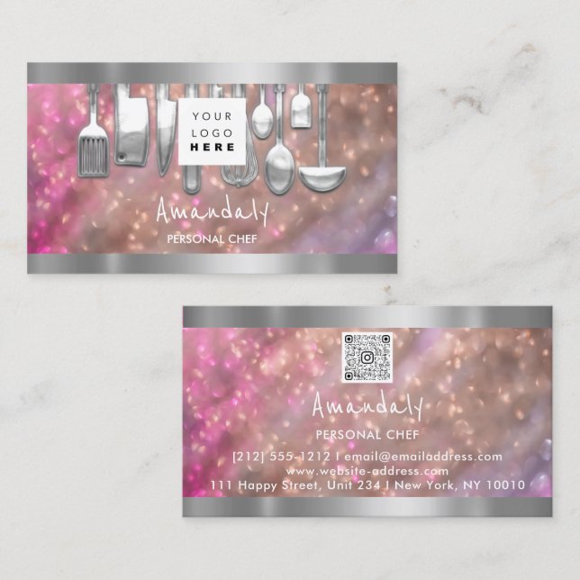 Carte De Visite QR Code Chef personnel Cuisine Restaurant Bar (Devant / Derrière)