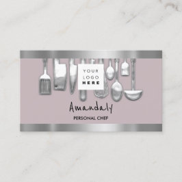 Carte De Visite QR Code Chef personnel Cuisine Restaurant Grey