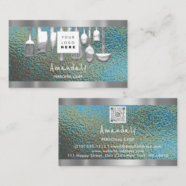 Carte De Visite QR Code Chef personnel Cuisine Restaurant Grunge (Devant / Derrière)