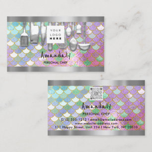 Carte De Visite QR Code Chef personnel Cuisine Restaurant Mermaid