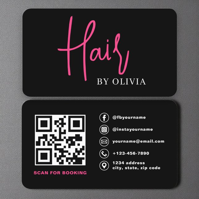 Carte De Visite QR Code Coiffeur Typographie moderne (Créateur téléchargé)