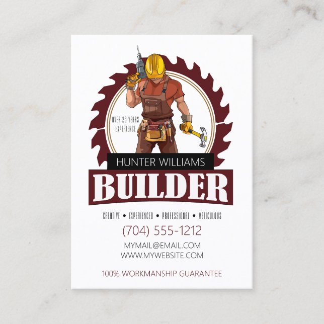 Carte De Visite QR Code Construction Builder Professional Vertical (Devant)