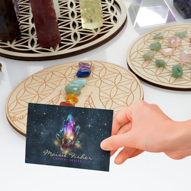 Carte De Visite QR Code Crystal Healer Reiki Celestial Stars (Créateur téléchargé)