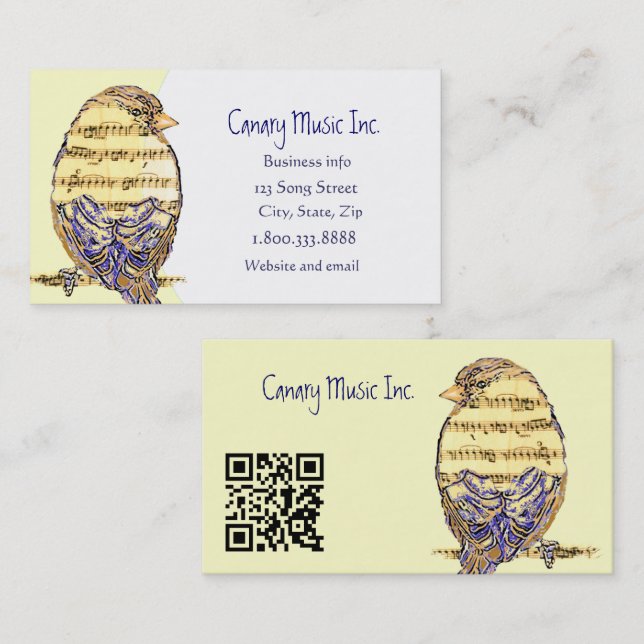 Carte De Visite QR Code Custom Music & Bird Business Card (Devant / Derrière)