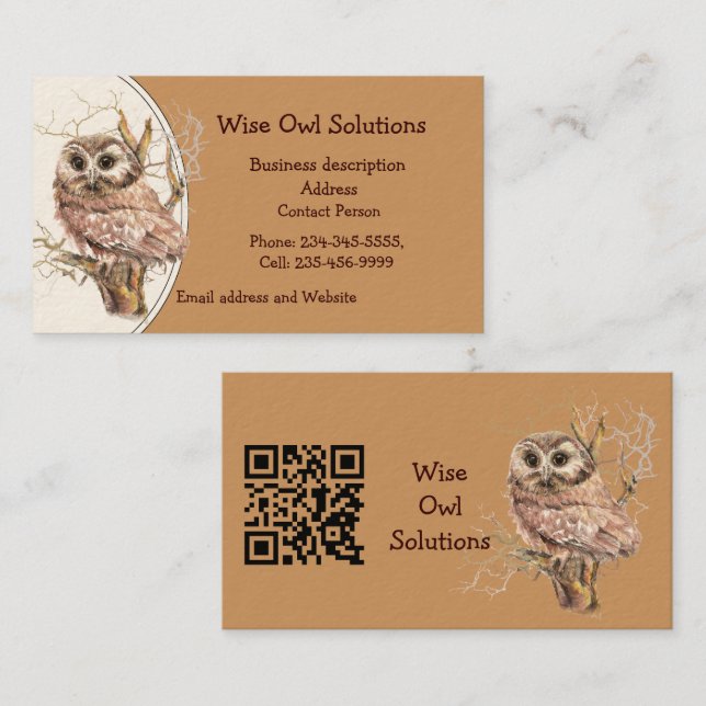 Carte De Visite QR Code Custom Wise Owl Solutions Business Card (Devant / Derrière)