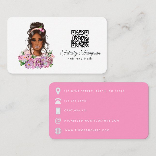 Carte de visite QR Code de coiffeur afro-américain (Devant / Derrière)