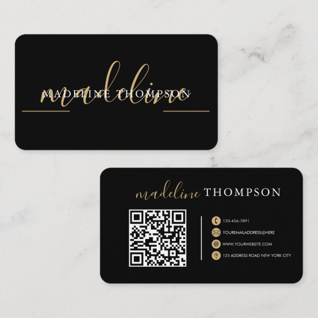 Carte de visite QR code écriture calligraphique Or (Devant / Derrière)