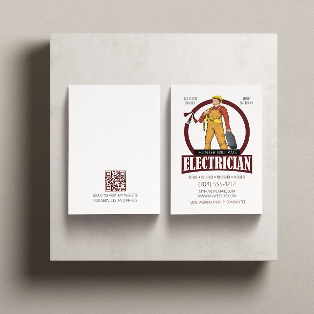 Carte De Visite QR Code Electricien Cool d'éclairage Rustique mode (Créateur téléchargé)