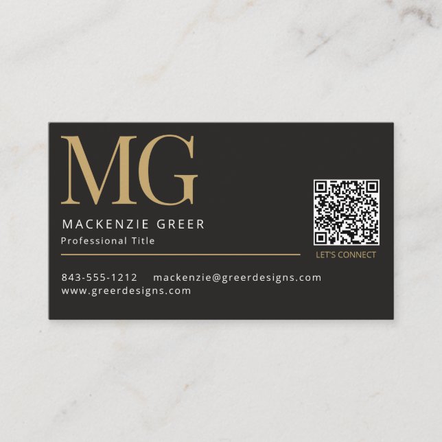 Carte De Visite QR Code Élégant Moderne Professionnel Monogramme (Devant)