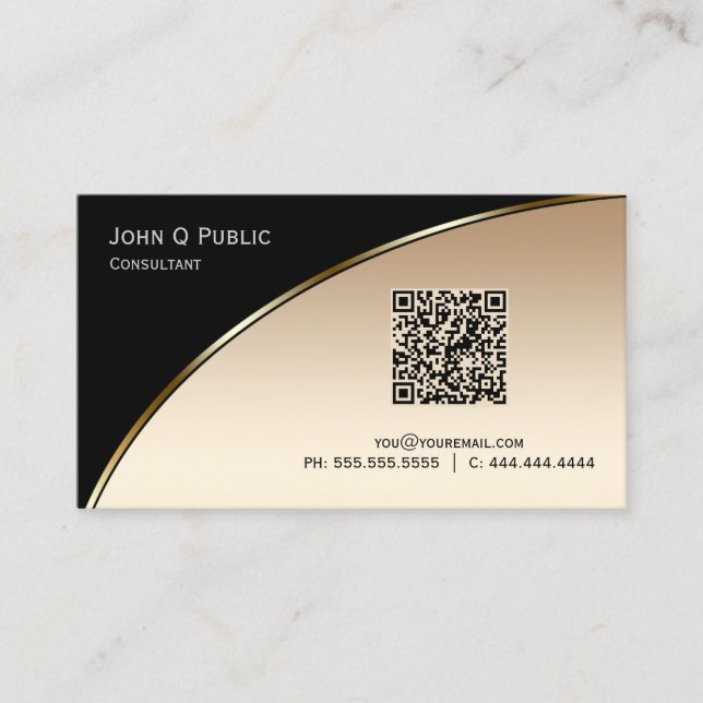 Carte De Visite QR CODE Élégant professionnel moderne Black Gold (Devant)