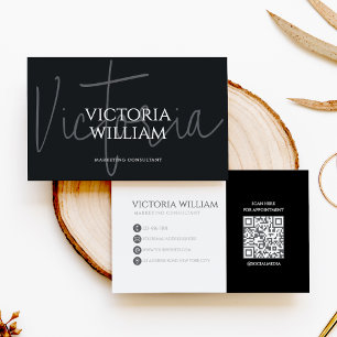 Carte de visite QR Code élégante Noir Gris Script