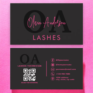 Carte De Visite QR Code Eye Lashes Technicien Hot Pink Noir