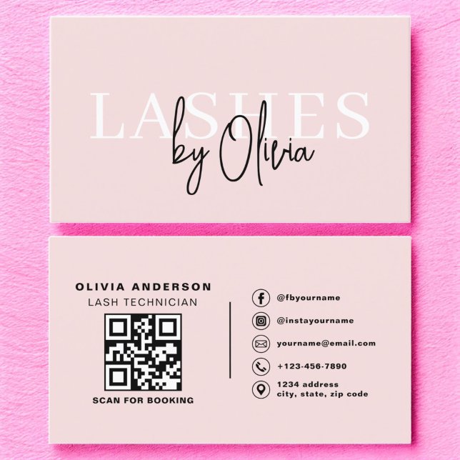Carte De Visite QR Code Eye Lashes Technicien Typographie moderne (Créateur téléchargé)