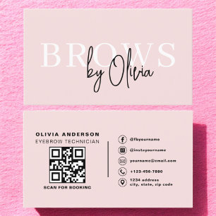 Carte De Visite QR Code Eyebrows Brows Technicien Blush Pink