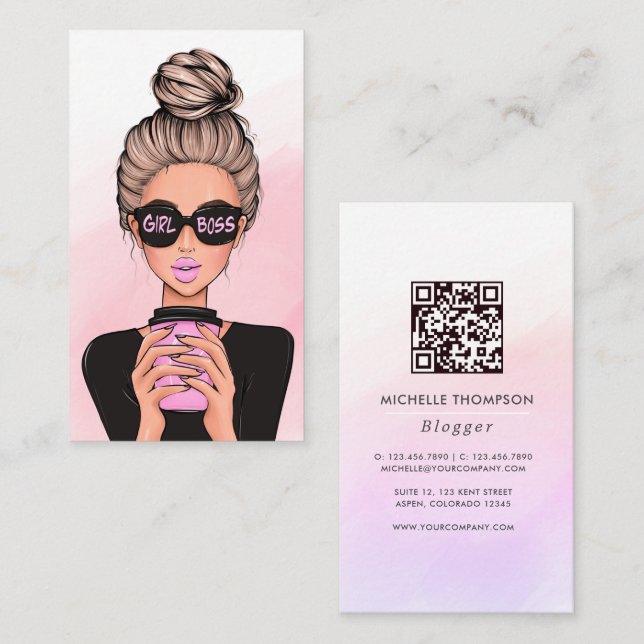 Carte de visite QR Code Femme Patron (Devant / Derrière)