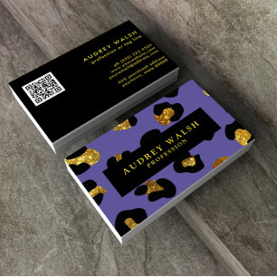 Carte De Visite QR CODE Glam Parties scintillant violet Empreinte 