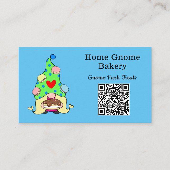 Carte De Visite QR Code Gnome Ville natale Boulangerie Sky Blue (Devant)