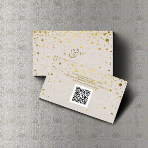 Carte De Visite QR Code Gold Confetti Site Mariage en cuir