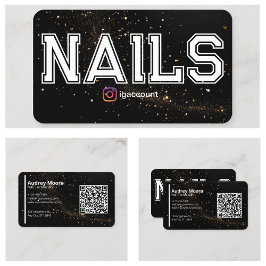 Carte De Visite QR Code Golden Black Professional Nail Technicien