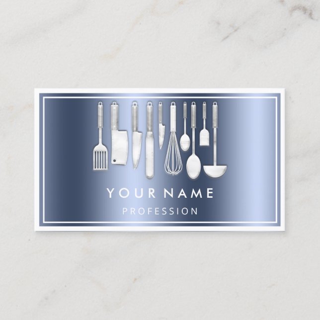 Carte De Visite QR CODE Logo Restaurant Cuisine Diet Chef Bleu (Devant)