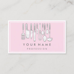 Carte De Visite QR CODE Logo Restaurant Cuisine Diet Chef Rose