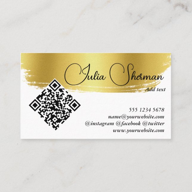 Carte De Visite QR Code Luxe Monogramme Or noir Script Minimal (Dos)