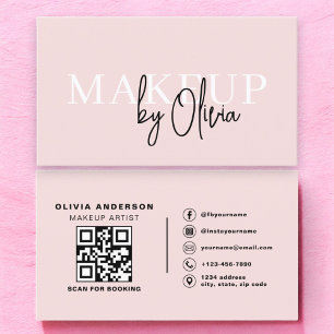 Carte De Visite QR Code maquillage Artiste Blush rose médias socia