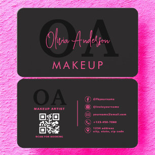 Carte De Visite QR Code maquillage Artiste Hot Pink Black Médias s